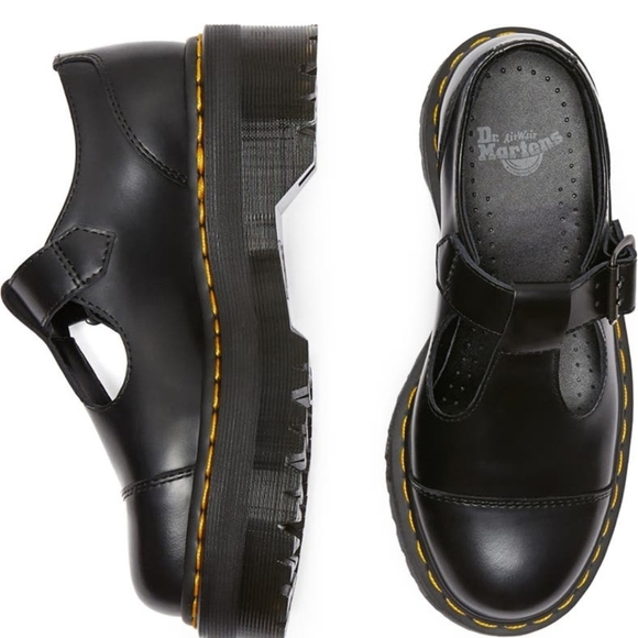 Dr. Martens Black Platform T-Bar Shoes - Picture 2 of 4